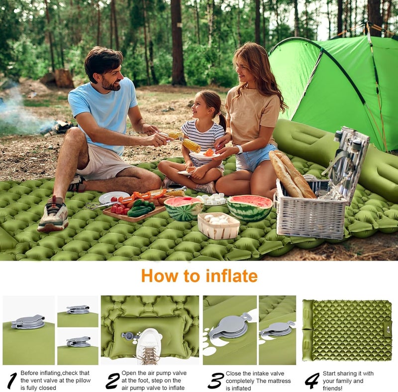 TEKIK Double Sleeping Pad, Ultralight 4" Extra-Thick Self Inflating Sleeping Mat for 2 Person with Pillow Built-in Foot Pump Portable Camping Mat for Backpacking, Hiking, Traveling, Tent, Camping - Image 4
